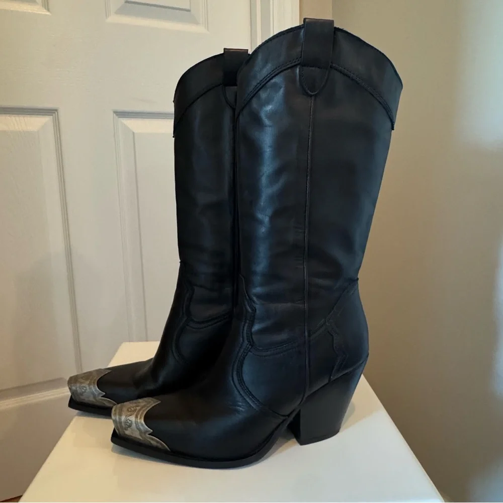 Free People Brayden Western Boots black leather.  Size 37.5 - Picture 12 of 15